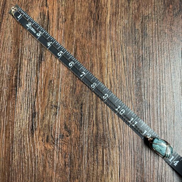 Blue Apatite Wire Wrapped Necklace Tumbled Gemstone Pendant Antiqued Brass - Picture 11 of 12